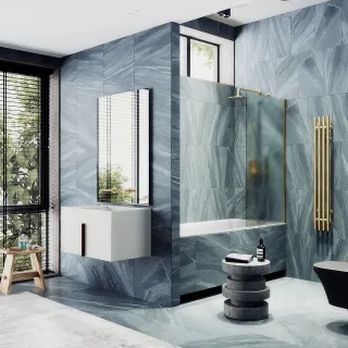 Шторка на ванну MaybahGlass MGV-253-3ш 30см золото